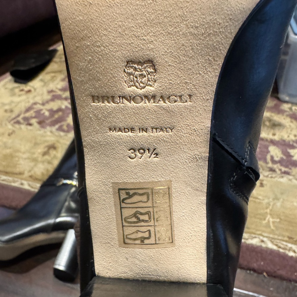 New Bruno Magli Black Adriana Knee High Block Heel Leather Boot - Picture 12 of 13